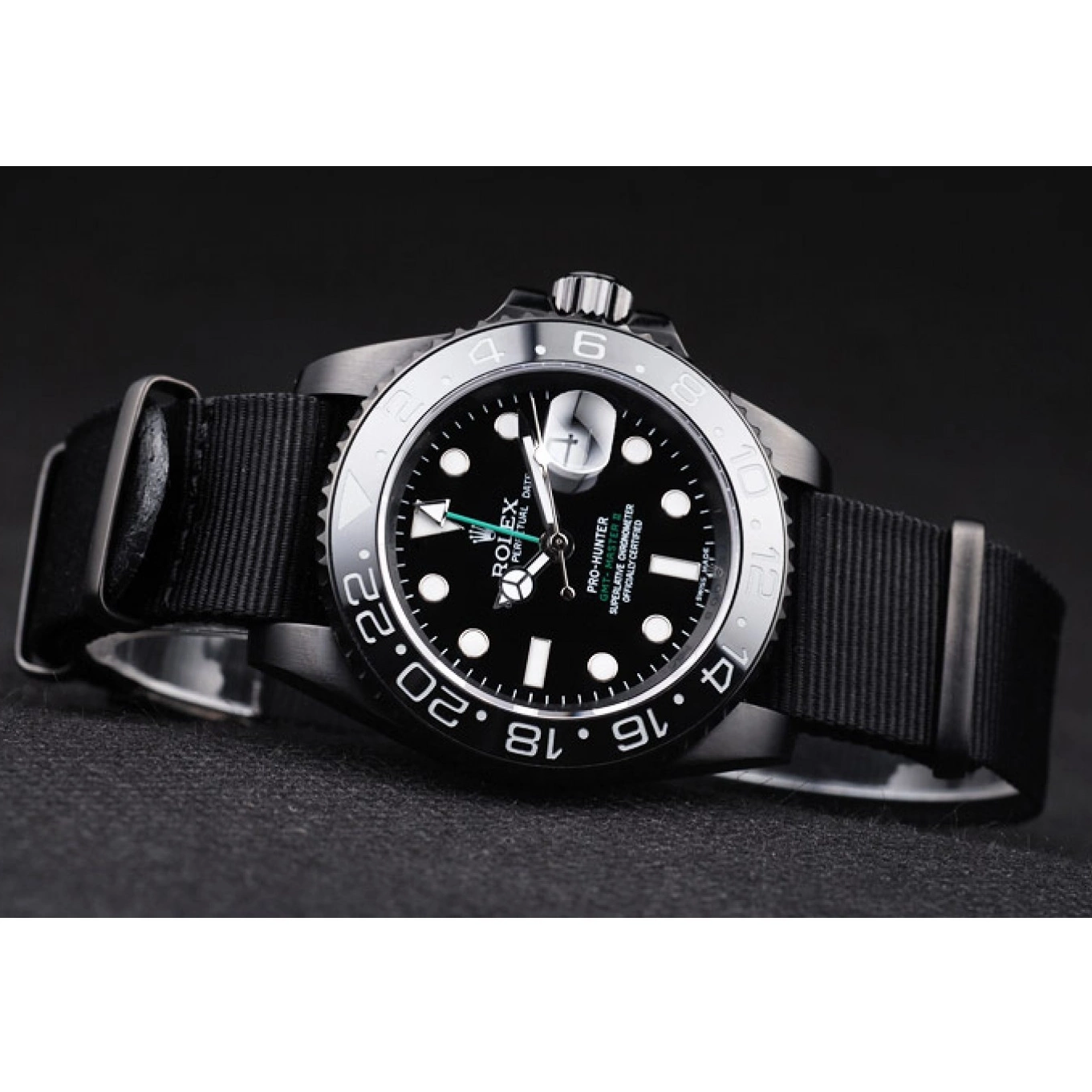 Aaa replica watch Master Black Swiss Black Fabric GMT Rolex Pro-Hunter Dial Strap II 0707